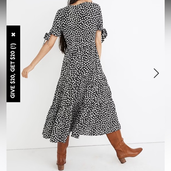 Tie-Sleeve Tiered Midi Dress in Woodcut Flowers - Picture 3 of 12